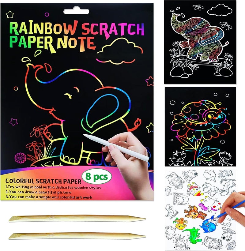 JUNQIU US JUNQIU Scratch Art for Kids, Rainbow Scratch Paper Art Set - Animals, Arts and Crafts for Girls Boys Ages 4-8, Activity & Christmas Crafts, Stocking Stuffers for Kids - Image 1